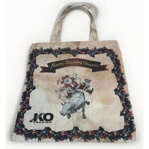 Fort Worth Stockyards KO Trading Merry Bucking Christmas Longhorn Tote Bag 18”